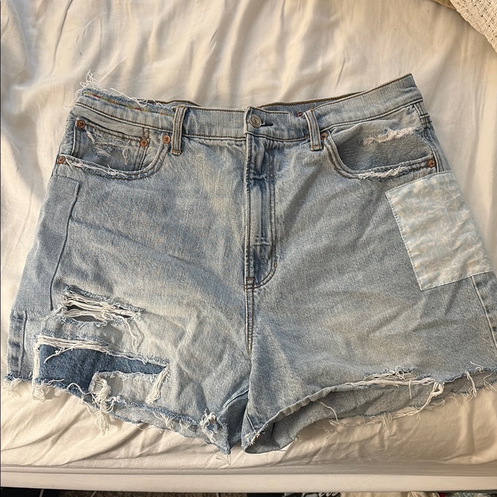 AE Distressed Light Blue Denim Shorts